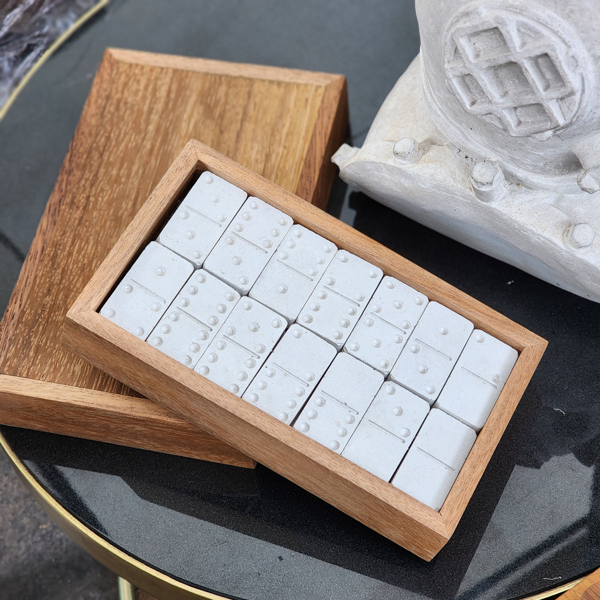 Juego de Dominó · Set Artesanal en Madera y Concreto
