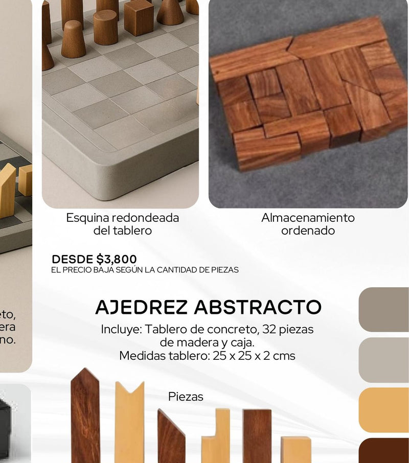 Ajedrez Abstracto Welcome Kit Premium con tablero de concreto y piezas de madera - Pirinola