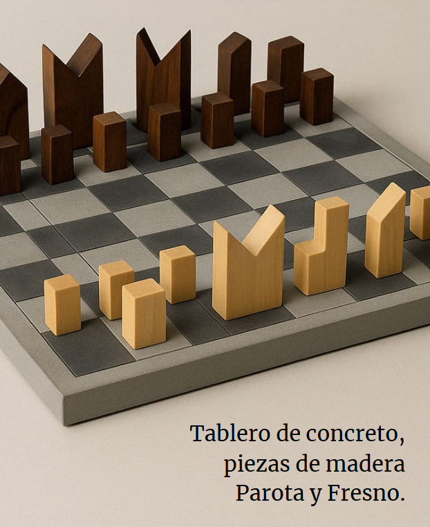 Ajedrez Abstracto · Welcome Kit Premium con Tablero de Concreto y Madera