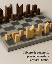 Ajedrez Abstracto · Welcome Kit Premium con Tablero de Concreto y Madera