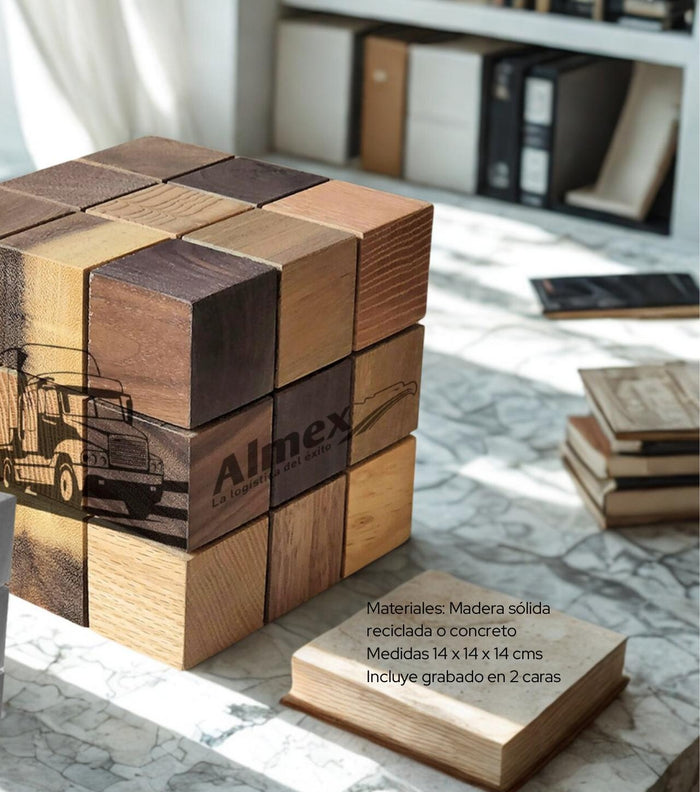 Cubo Rubik decorativo de madera y concreto personalizado con grabado láser - Pirinola