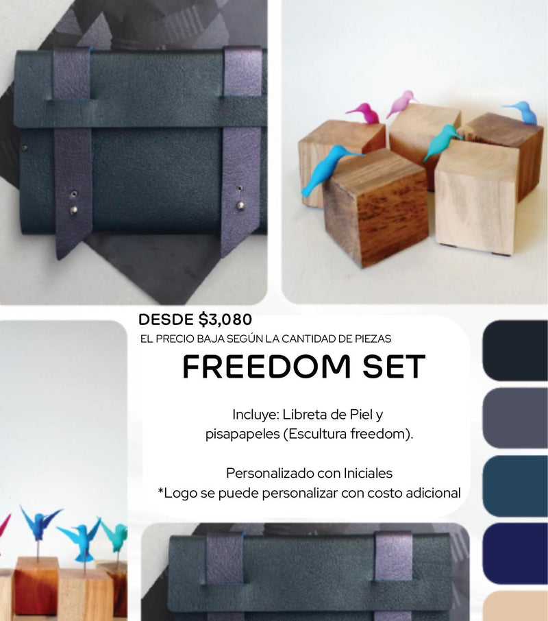 Freedom Set Welcome Kit Ejecutivo con libreta de piel y pisapapeles escultórico - Pirinola
