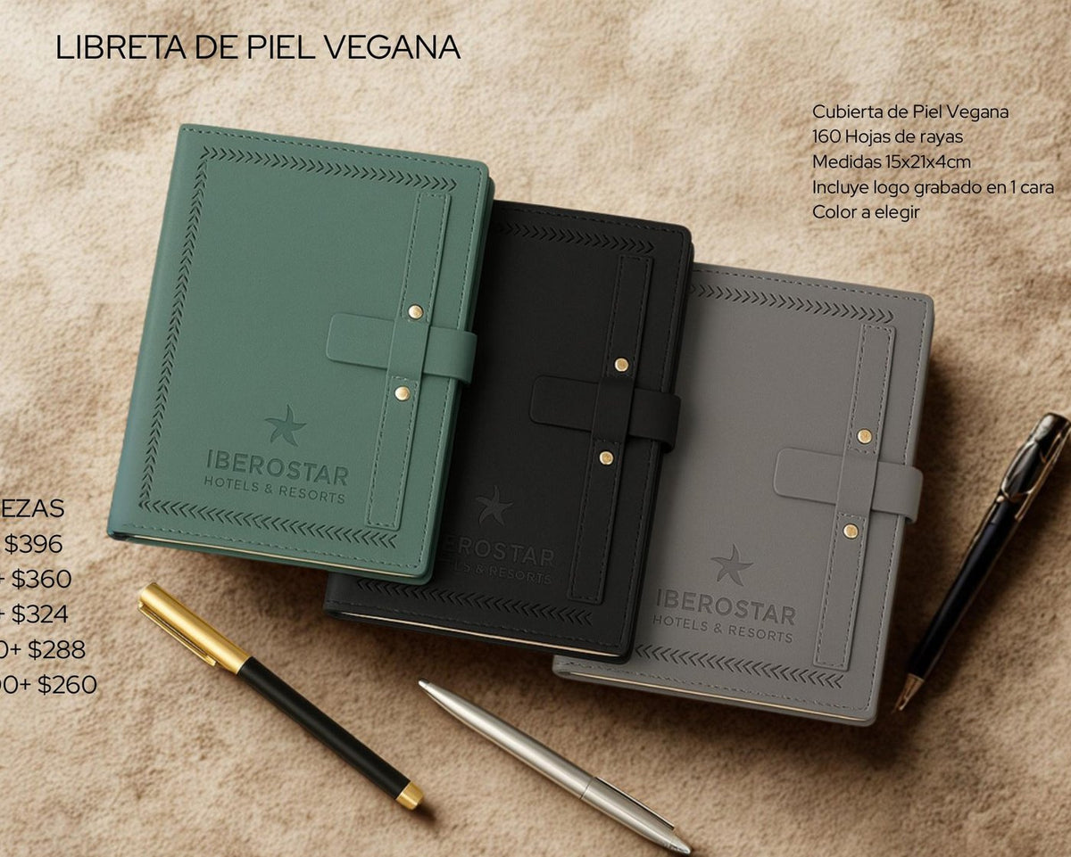 Libreta de piel vegana personalizada en 3 colores con grabado láser - Pirinola