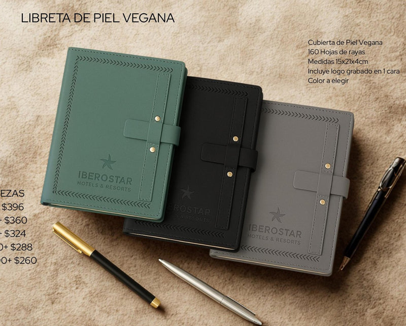 Libreta de piel vegana personalizada en 3 colores con grabado láser - Pirinola