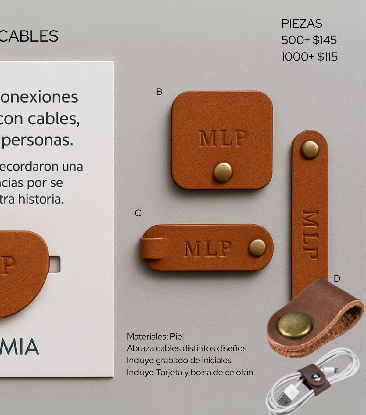 Ordenador de Cables de piel abrazacables con grabado personalizado - Pirinola