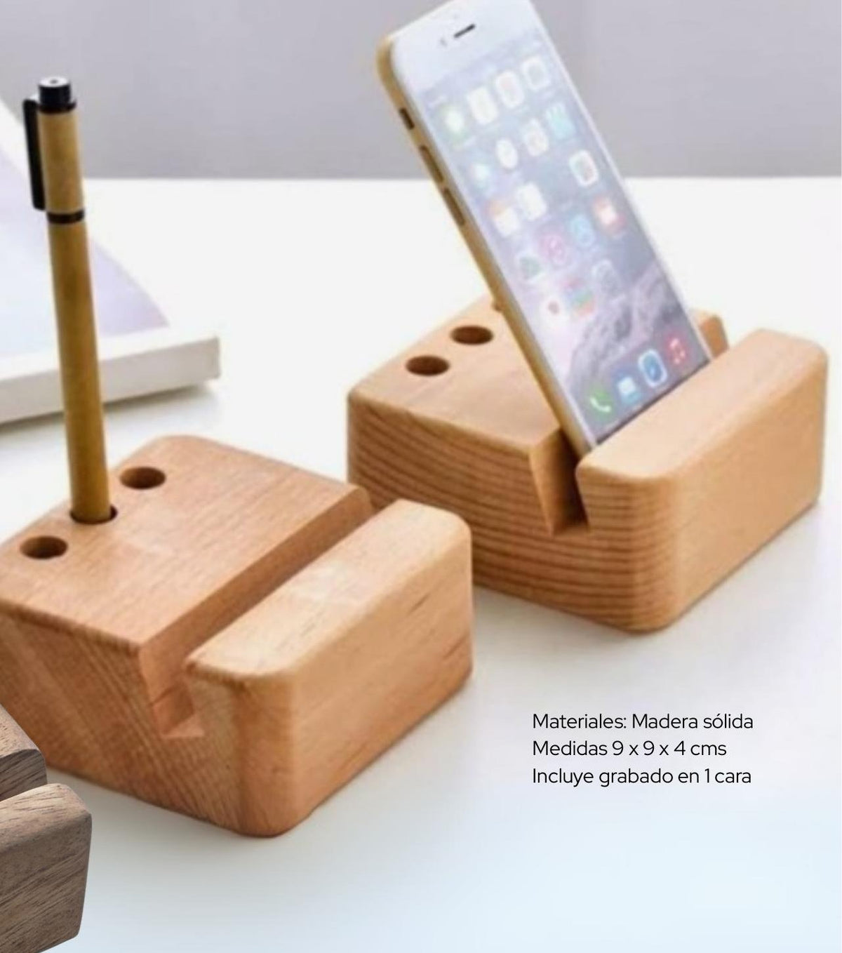 Portalápices con tarjetero integrado de madera para escritorio - Pirinola