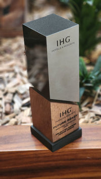Trofeo Vanguardia · Reconocimiento de Aluminio y Madera Sólida