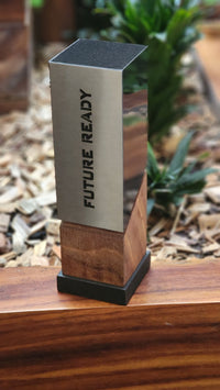 Trofeo Vanguardia · Reconocimiento de Aluminio y Madera Sólida