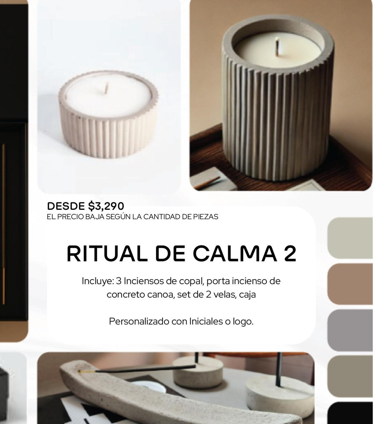 Ritual de Calma Premium Welcome Kit con porta-incienso canoa de concreto - Pirinola