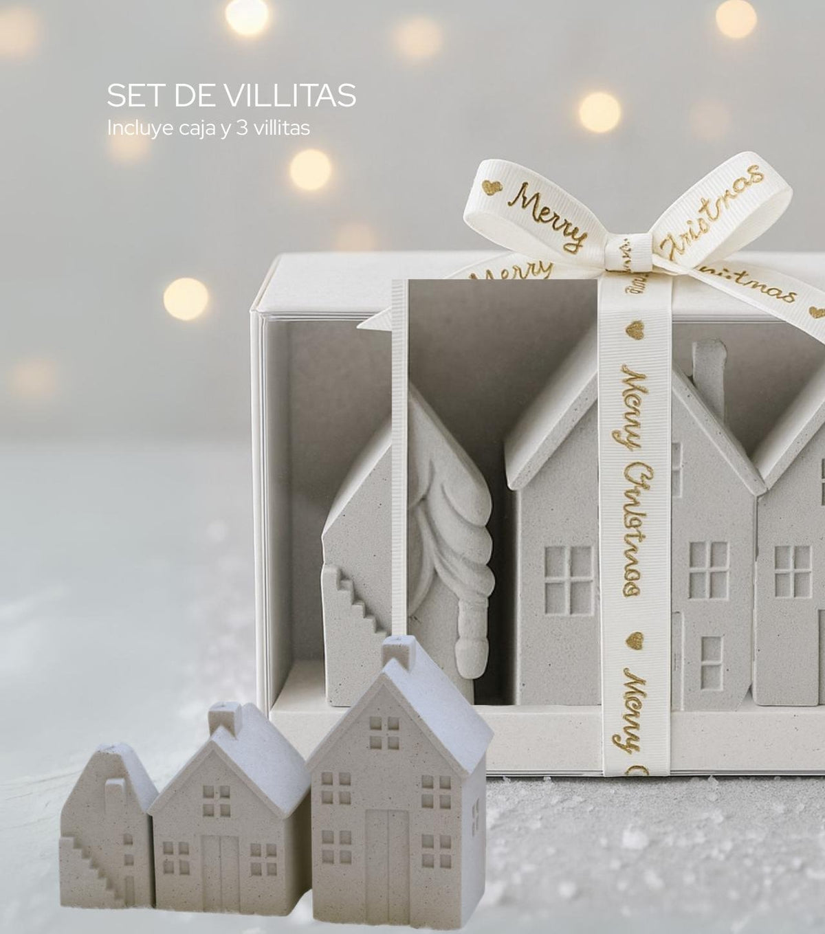Set de Villitas Navideñas 3 piezas de concreto artesanal - Pirinola