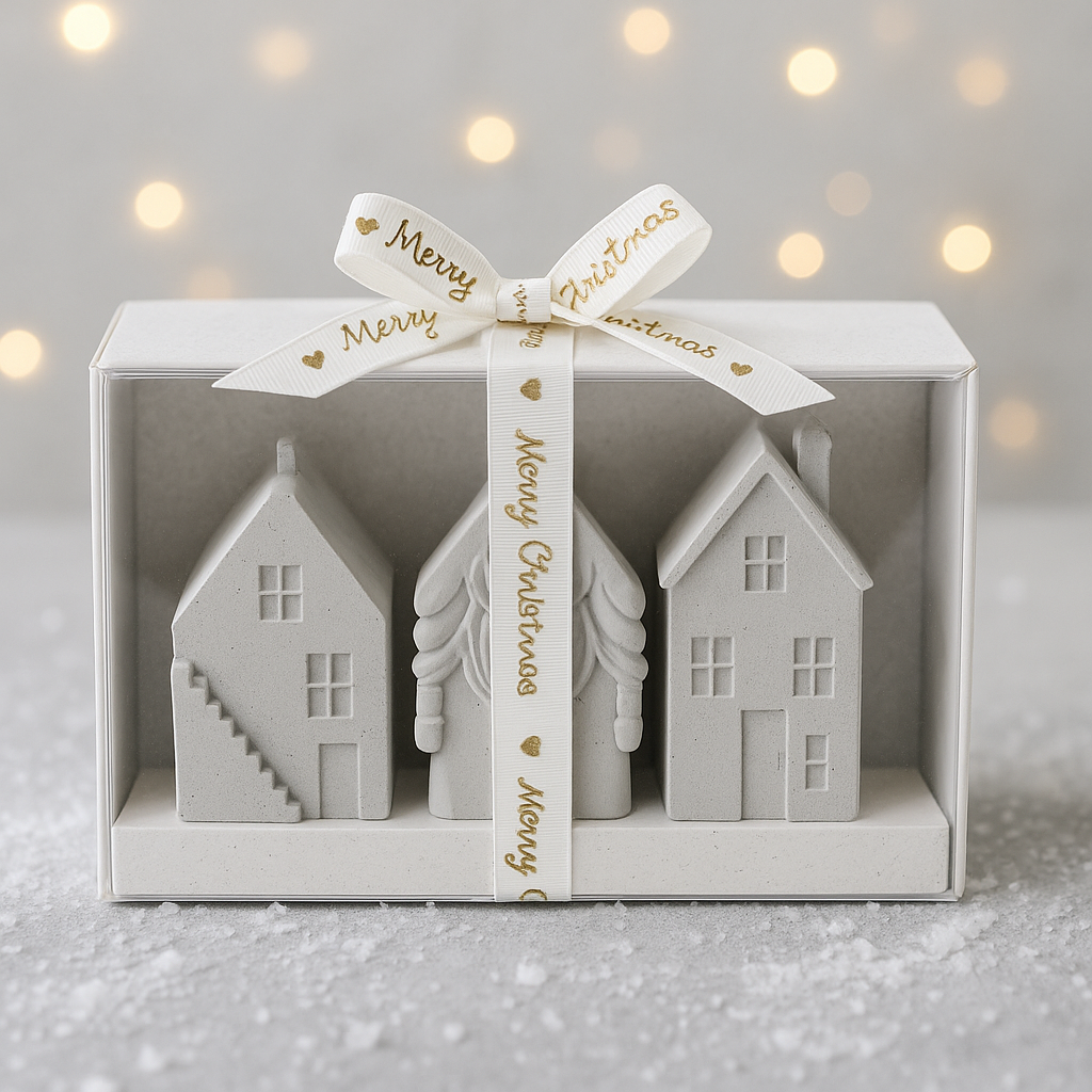 Set de Villitas Navideñas · 3 Piezas de Concreto Artesanal