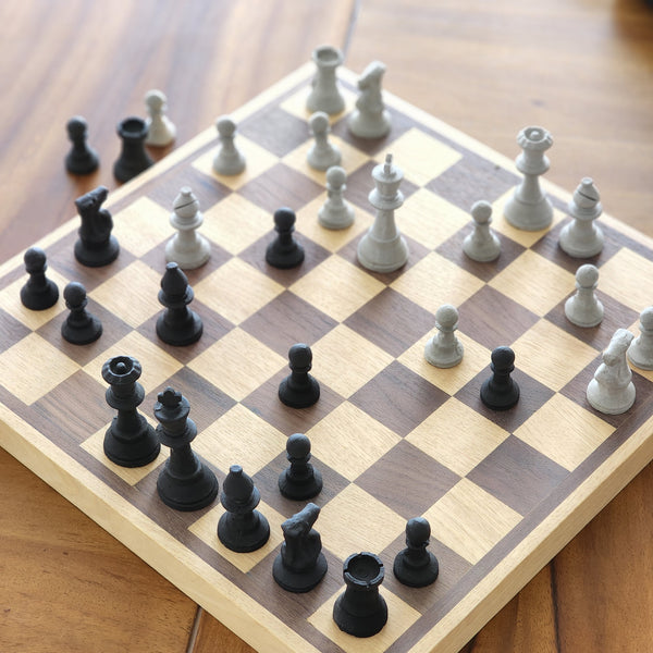 Wooden And Concrete Collectible Chessboard.