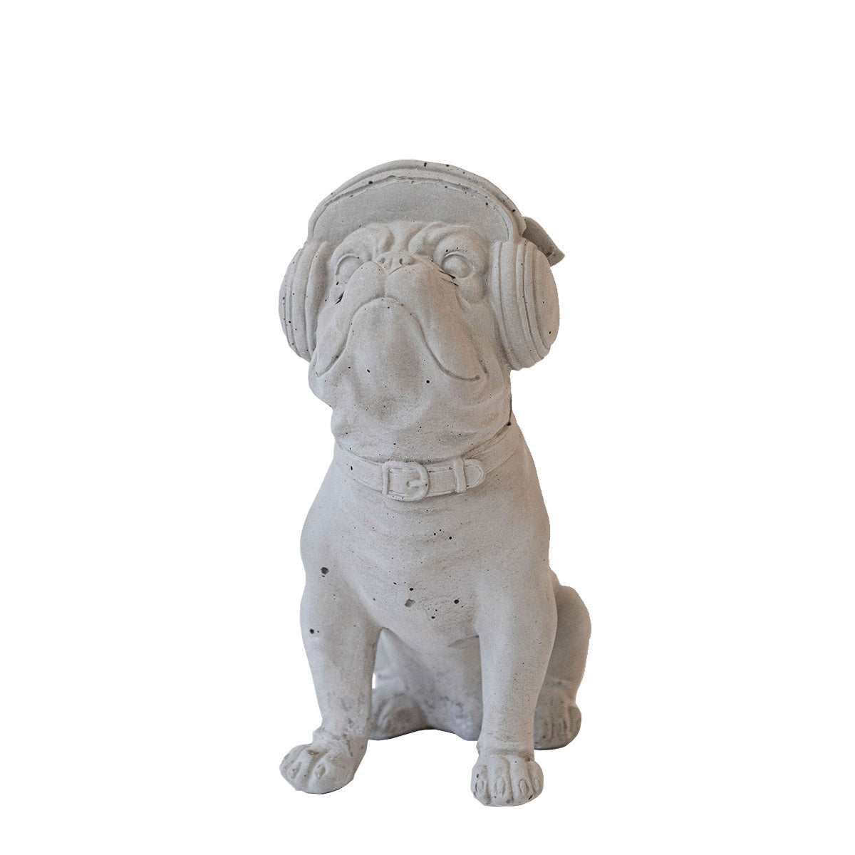 Concrete Bulldog Dog Sculpture With Headphones