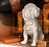 Concrete Bulldog Dog Sculpture With Headphones